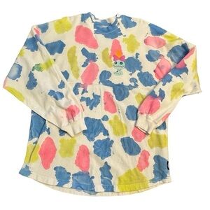 Disney Stitch Ohana Neon Multi-Colored Spirit Jersey Oversized Sweatshirt Size M